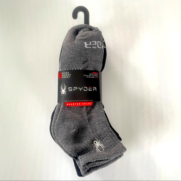Spyder Underwear & Socks Spyder Mens Quarter Socks Gray 5 Pairs